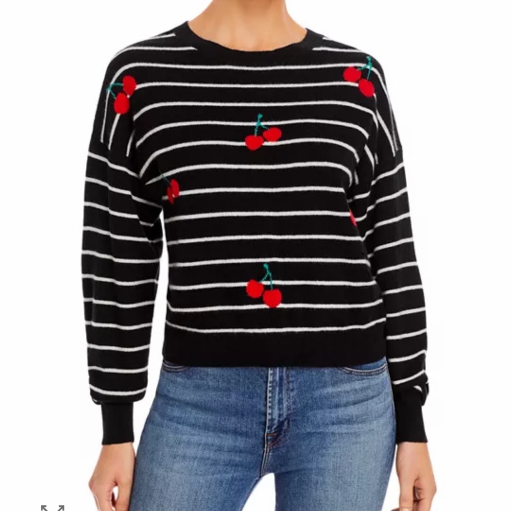 Bloomingdale’s Aqua Cashmere Cherry Striped Sweater Size XS